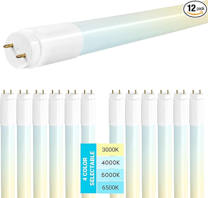 4FT T8 LED Tube Light, Type A+B, 12W/15W/18W/22W, 3000K | 4000K | 5000K | 6500K, Single and Double End Powered, Plug and Play or Ballast Bypass, 2860 Lumens, F32T8, 120-277V, Frosted Cover (12 Pack)