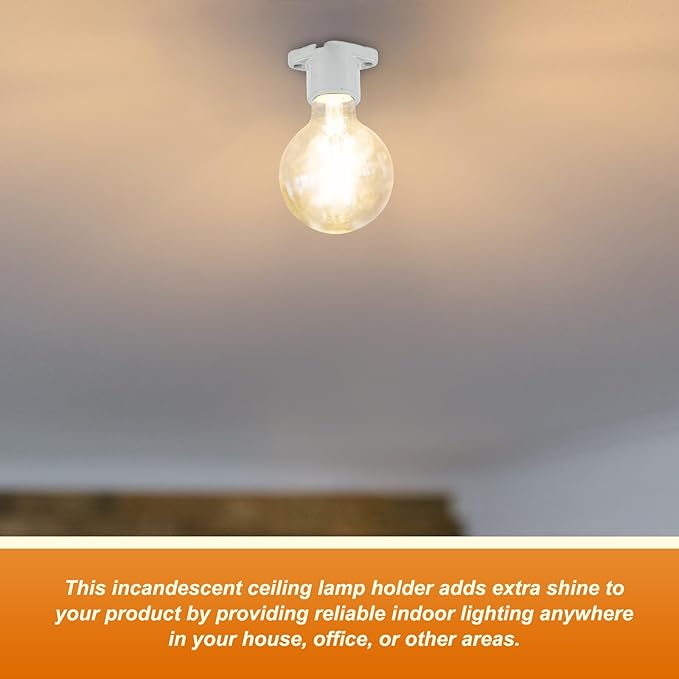 8 Pcs E26 Light Socket Porcelain Lamp Holder Socket Medium Keyless Threaded Base with Two Hole Flange Mounting and 6" Wire Indoor Garage Closet Lighting