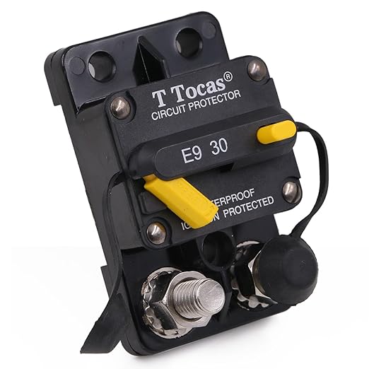E9 30 Amp Circuit Breaker with Manual Reset, Surface Mount, 12V - 72V DC, 30A Double 3/8" Stud, UL, Waterproof IP67 30A Switchable