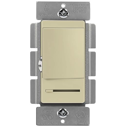 TOPGREENER in Wall Slide Dimmer Switch, for 150W Dimmable LED, 600W Incandescent/Halogen, Single Pole or 3 Way, 120V 60Hz, No Neutral Wire Required, UL Listed, TGDMDS-120-I, Ivory