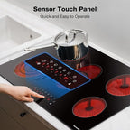 ThermoMate 36 Inch Electric Cooktop 5 Burners, 36" Built in Radiant Electric Stove Top, 8500W Ceramic Cooktop with Touch Control, 9 Heating Level, Chlid Lock & Timer, 220-240V Hard Wire ETL Listed