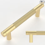Amerdeco 10 Pack Gold Knurled Cabinet Pulls 3.75 Inch Center to Center Kitchen Cabinet Handles for Drawer Dresser, Cupboard and Wardrobe ZH0031
