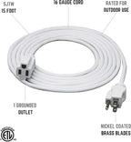 Clear Power 15 ft (2-Pack) Indoor/Outdoor Extension Cord 16/3 SJTW, White, Water, Weather Resistant & Flame Retardant, 3 Prong Grounded Plug, CP10206X2