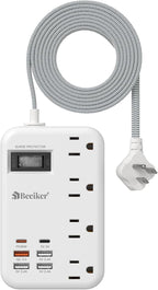 45W USB C Travel Power Strip- PD 45W Fast Charging Station with 6 USB(2 USB C) Ports and 4 Outlets,5Ft Flat Plug Braided Extension Cord Surge Protector for MacBook Laptops iPad Pro iPhone Samsung 13A