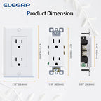 ELEGRP Glossy White Decorator Receptacle, 15A 125V Standard Electrical Wall Outlet, 2 Pole 3 Wire, Non-Tamper Resistant, NEMA 5-15R, Self-Grounding Residential Grade, w/Wall Plate, UL, 20 Pack