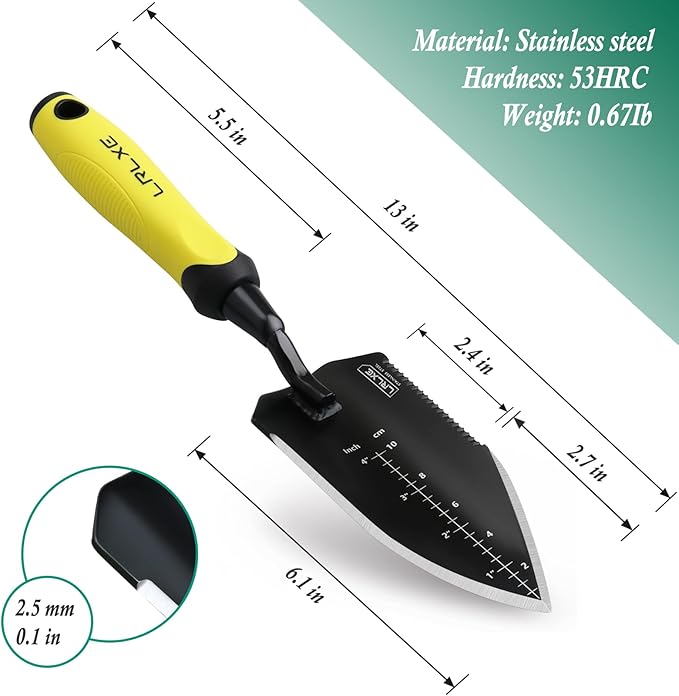 Garden Shovel-Heavy Duty Gardening Hand Trowel, Stainless Steel Garden Trowel with Rubberized Handle, Garden Tool for Soil Planting Digging Transplanting(Hand Trowel) (Yellow Handle)