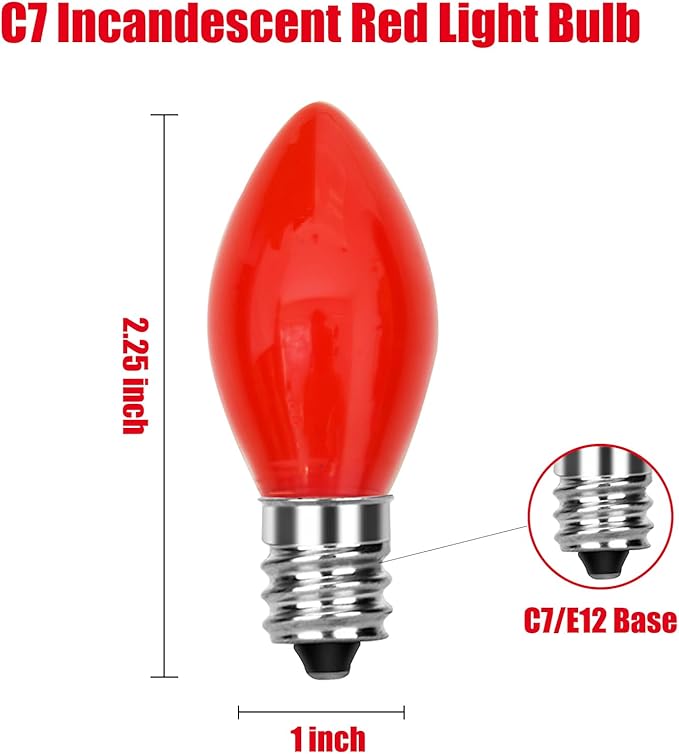 SUNSGNE C7 Red Christmas Replacement Night Light Bulbs, 5 Watt E12 Candelabra Base Bulbs - Great for Small Night Lights, Decorative Lights, Christmas Outdoor String Lights, Pack of 25