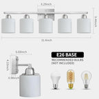 5 Light Bathroom Light Fixtures Brushed Nickel, Bathroom Vanity Light with Milky White Frosted Glass Shade, Vanity Lights for Mirror Bedroom Living Room E26 Base