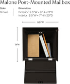 post & porch Malone Mailbox | Post Mounted Mailbox | Black/White/Gray/Brown/Red/Blue/Green, Regular or Large, Weatherproof Mail Box for Outside, Customizable (Brown, Regular)