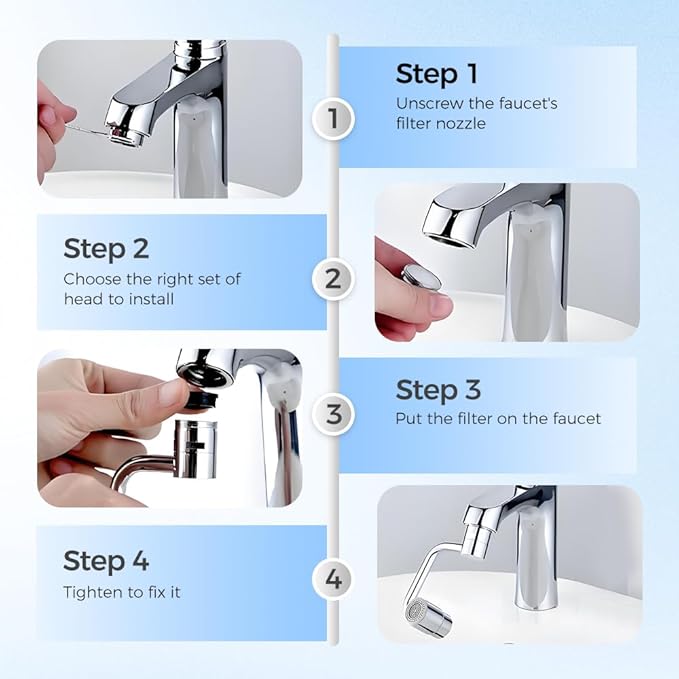 Universal Sink Faucet 1440° Rotatable Faucet Aerator Extension, U Shaped Faucet Extender Adjustable Robotic Arm 2 Spray Modes for Kitchen & Bathroom (1)