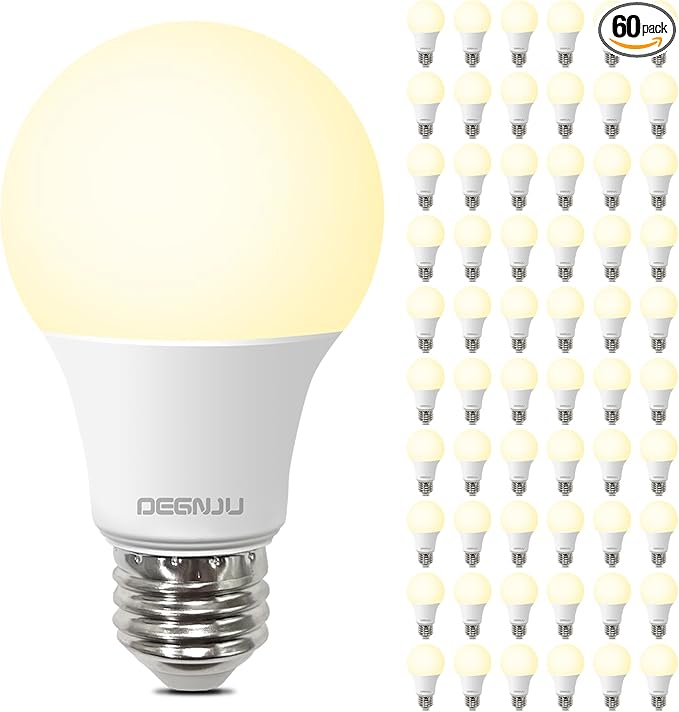 60 Pack A19 LED Bulbs 60W Equivalent, 8W Soft White 2700K LED Light Bulbs, E26 Medium Base, Non-Dimmable, 800 Lumens, Ideal for Bedroom Living Room