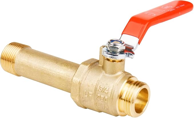 WHK Water Heater Drain Valve 3/4"MIP X 3/4" Male GHT Connection to drain or Flush Hot Water Heater Faster and Easy Big Full Port (Lead-Free Brass,3 Inch Shank with Long Handle,Straight)