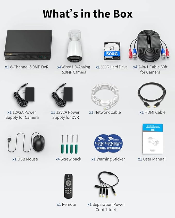 《122° Wide-Angle & 80FT Night Vision》Outdoor Wired Security Camera System,CCTV Cameras Outside, Video Surveillance Systems, Surveillance DVR Kits