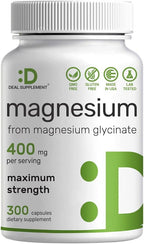 Magnesium Glycinate 400mg | Elemental Magnesium - 300 Capsules | Chelated for Easy Absorption | Highly Purified Essential Trace Mineral for Muscle, Joint, Heart, & Immune Support