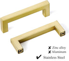 30 Pack Brushed Brass Drawer Pulls 3 3/4 Inch Hole Center Stainless Steel Square Cabinet Pulls Brushed Gold Cabinet Handles Gold Kitchen Cabinet Pulls