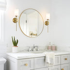 Gold Wall Sconce Set of 2 with White Cylinder Glass Shades Modern Mid Century Bathroom Vanity Wall Light Fixtures Industrial Brushed Brass Wall Lamp for Bedroom Mirror Living Room Restaurant