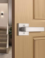 Dummy Door Handle Brushed Nickel for Left Hand and Right Hand, Mordern Square Closet Hallway Door Knob, Non-Turning Single Side Pull, 1 Pack