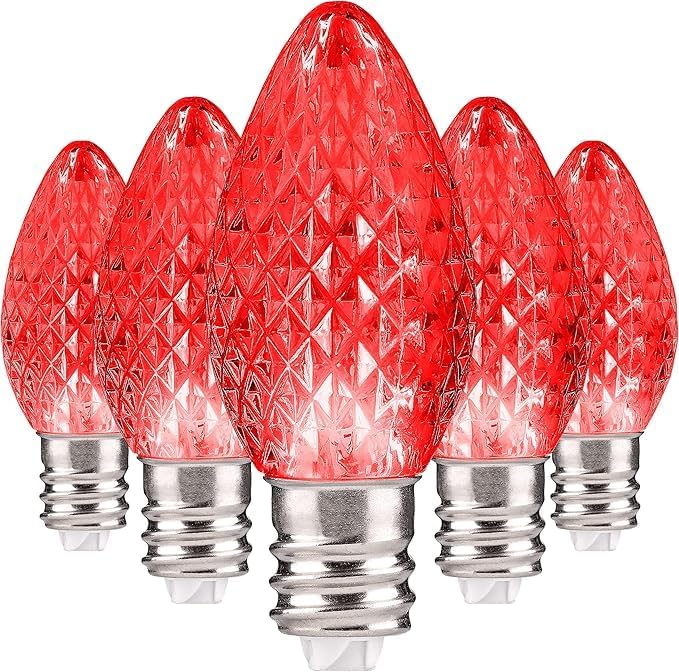 Holiday Lighting Outlet Faceted C7 Christmas Lights | Red LED Light Bulbs Holiday Decoration | Warm Christmas Decor for Indoor & Outdoor Use | 2 SMD LEDs in Each Light Bulb | Set of 500