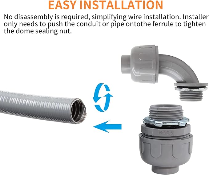 1" Liquid Tight Connector Non-Metallic Electrical Conduit Fittings, PVC Flexible Conduit Fittings, for Home Kitchen Bathroom Tube Tool Supplies UL Listed(Straight+90 Degree,6Pcs)