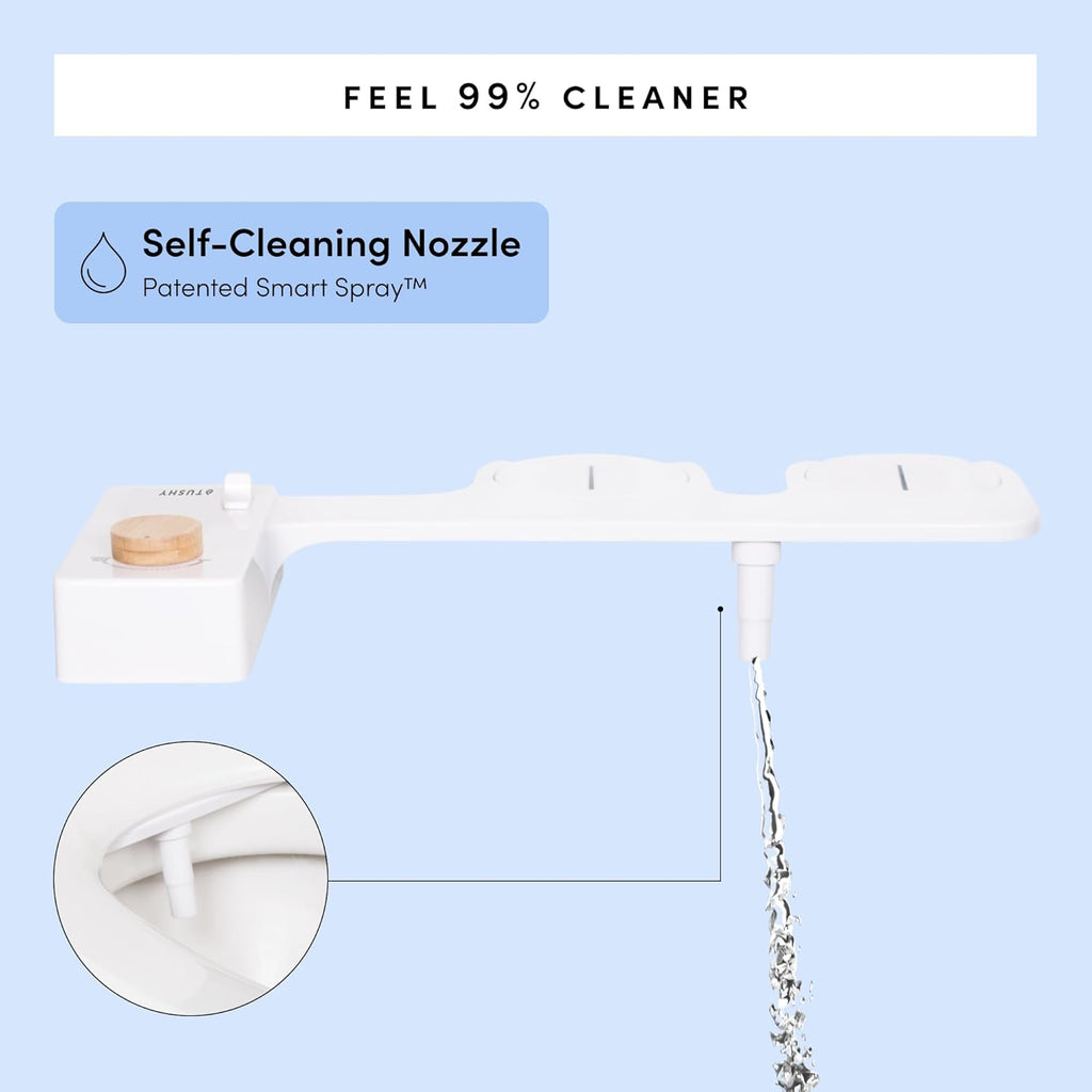TUSHY Classic 3.0 Bidet Toilet Seat Attachment - A Non-Electric Self Cleaning Water Sprayer with Adjustable Water Pressure Nozzle, Angle Control & Easy Home Installation (Bamboo Knob)