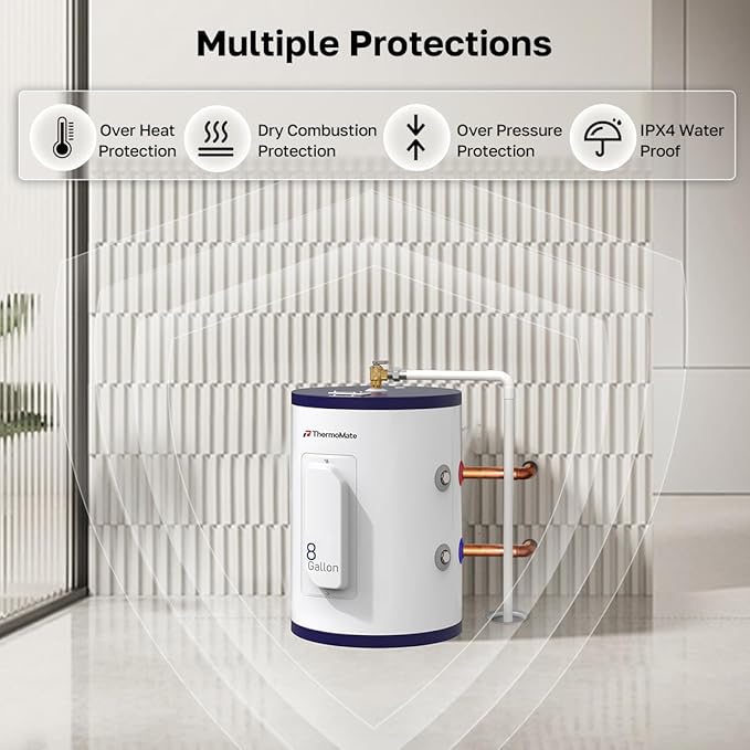 ThermoMate Tank Water Heater Electric, 8 Gallon Small Point of Use Residential Hot Water Heater, 1500W 120Volt Compact, Adjustable Thermostat, UL Listed (ES900)