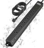 Outdoor Power Strip Weatherproof, KPQ IPX6 Waterproof Surge Protector with 6 Outlets with 2 USB A and 1 USB C, 6FT Extension Cord, Wall Mountable for Home, Office, Dorm, Patio, FCC UL Listed