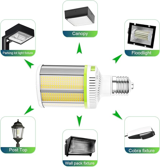 LED Corn Light Bulb 80W 64W 48W Adjustable, E39 Base LED Light Bulb 5700K 5000K 4500K, DLC ETL Listed 12,000LM Commercial High Bay Fixture for Warehouse Shoebox Park lot Area Lighting, AC 100V-277