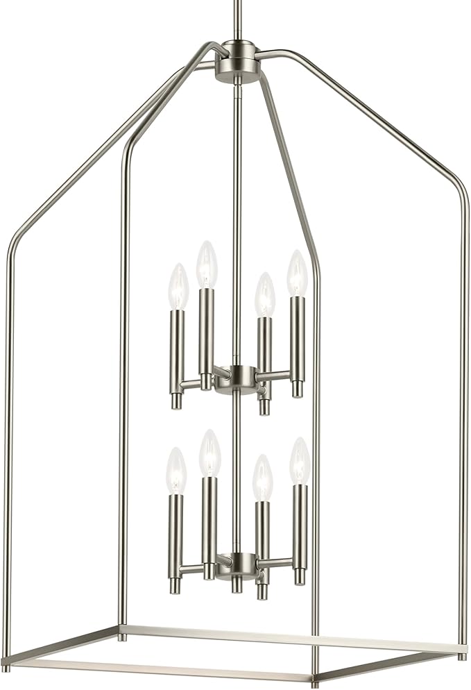Kichler Madden 36" 8 Light Foyer Pendant in Brushed Nickel, Soft Modern Fixture, for Small Kitchen, Coffee Table, Office, Bedroom, Foyer, (36" x 20"), 52723NI