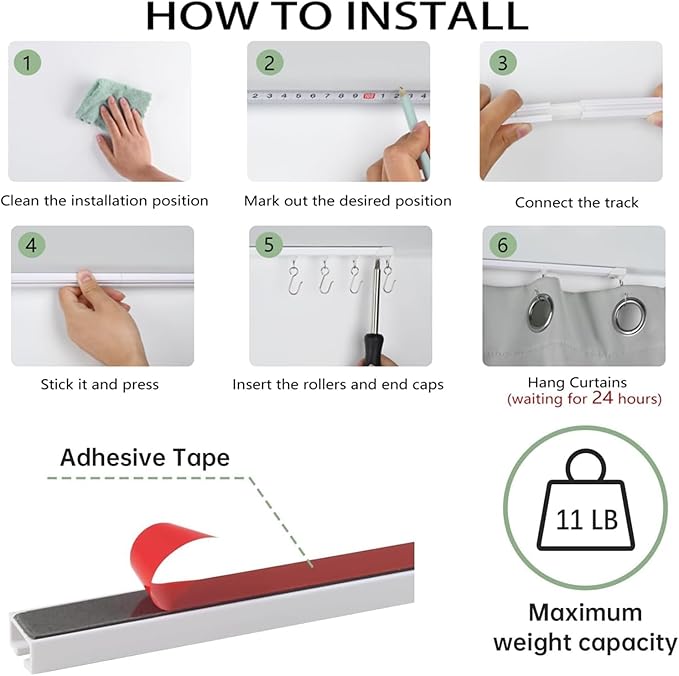 Self Adhesive Curtain Track Ceiling Or Wall, No Drill Curtain Rod, Adhesive Curtain Rod For Windows Cabinet Closet Bathroom Shower Curtain (32 Inch) (32 Inch)