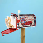 Buffalo Plaid Patriotic Mailbox Covers - American Flag Red Blue Floral Truck Magnetic Standard Size 25.5x21 In Waterproof Post Box Wraps Garden Yard Decor for Outdoor