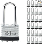ZonRo Locks Laminated Steel Keyed Padlocks,Keyed Alike Locks, 1-9/16 inch Wide,Long Shackle Padlocks, Pack of 24，Black Hoop, for Hasp Latch, Sheds, Fences, Storage Locker, School, Gym…