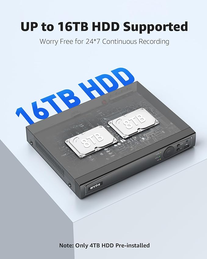 ANNKE 12MP Security Camera System, 16CH NVR Recorder with AI Motion Detection, 8pcs IP PoE Cams with Color Night Vision, Built-in Mic, Compatible with Alexa for Home Business Surveillance, 4TB HDD