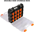 EMENTOL 2PCS Double Side Tool Organizer with Impact Resistant Polymer and Customizable Removable Plastic Dividers, Hardware Box Storage, Excellent for Screws, Nuts, 34-Compartment, Black/Orange
