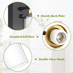 Set of 2 Wall Sconces for Bathroom, Modern Vanity Light Fixtures, Black & Gold Wall Mount Lighting Lanterns, Farmhouse Wall Lights with Double Clear Glass Shade for Bedroom Living Room Mirror Hallway