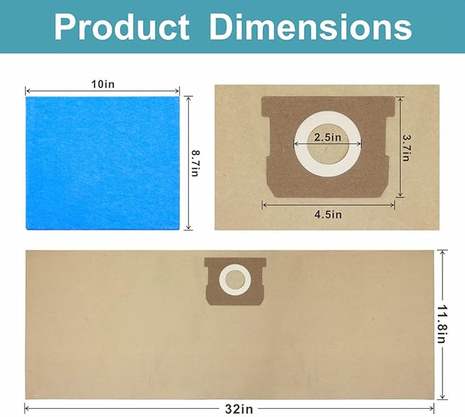 Pack 12(10+2) 19-3100 Vacuum Bags for Stanley Shop Vac 5-6 Gallon Wet/Dry Vacuums Disposable Dust Bags Reusable Filter 19-1500 Combo
