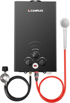 CAMPLUX Tankless Water Heater - 2.64GPM Portable Propane Heater for Off Grid, Camping, Outdoor Shower - 68,000 BTU - BW264B - Black