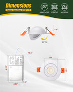 ZYC Gimbal LED Recessed Lighting - 3 Inch 5CCT 7W 360° Rotation Adjustable Eyeball Light,LED Swivel Spotlight,Directional Sloped Ceiling Light,Dimmable Canless Wafer Downlight Pack of 6 Gold.