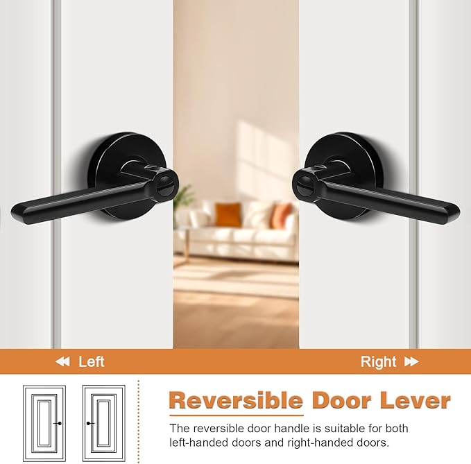 Probrico Privacy Door Handles for Bedroom and Bathroom Black Privacy Door Handle Lever, Keyless Interior Door Handles Bed Bath Door Lockset, 3 Pack