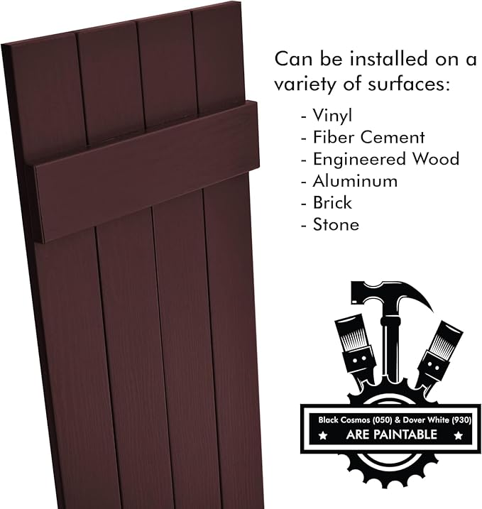 Board & Batten Vinyl Shutters (1 Pair) | 14.5"x59" (4-Board) - Dark Cherry Mocha | Exterior Window Shutters | Includes Mounting Hardware | Simple Installation | Made in USA