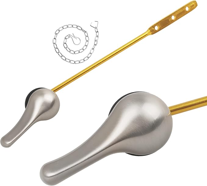 Toilet Handle Replacement Kit - Universal Flush Handle with Stainless Steel Flapper Chain and Brushed Nickel Lever