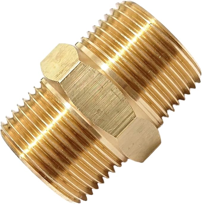 1 Inch x 1 Inch NPT Brass Hex Nipple Male Pipe Adapter, Thread OD 1-1/4", (1 Piece)
