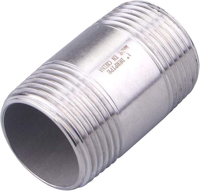 1" X 1" SUS304 Nipple Pipe Fitting - Stainless Steel Male NPT Threaded Long Coupling Fitting (pack of 2)
