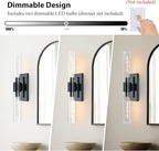 2-Light Matte Black Bathroom Light Fixtures with Glass Shades,Modern Wall Sconce for Bedroom Bath Mirror Lights.