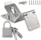 HOWDIA 4 Inch Door Lock Latch Padlock Hasp Set, 90 Degree Latch Lock with Screws and Padlock Stainless Steel Safety Right Angle Padlock Hasp Latch Security Door Clasp Hasp for Shed/Gate/Storage Lock
