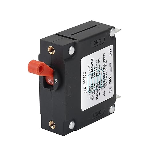 GLOSO J Type Toggle Hydraulic Magnetic Single Pole Circuit Breaker AC/DC Manual Reset Switch Yachts Campers Caravans Red Toggle, 50A, J1P