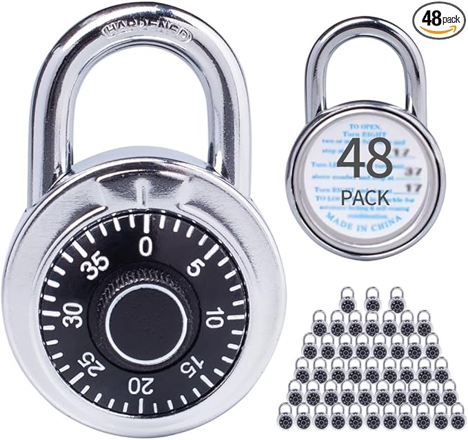 Combination Padlocks with Metal Body, Indoor Use for Gym Lockers & School Locker, ‌Black, 48-Pack