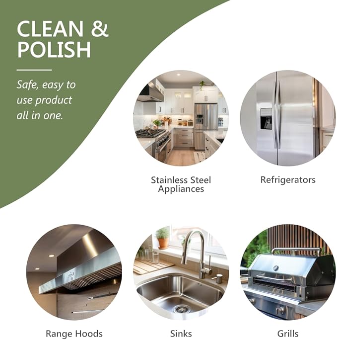 MORE - Stainless Steel Cleaner & Polish Spray + Microfiber Cloth - Stainless Steel Cleaner for Appliances, Sink, Fridge & Grill - Water-Based Streak-Free Formula - Lavender Essential Oil Scent 16 oz