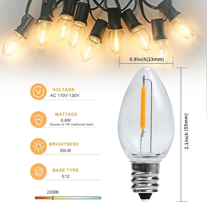 KGC 4 Pack Chainable Accessory Cord with C7 LED Light Bulb, 6 Ft Indoor Blow Mold Light Cord with Male and Female Plugs for Halloween Pumpkins Christmas Village Houses and Craft Projects Decoration