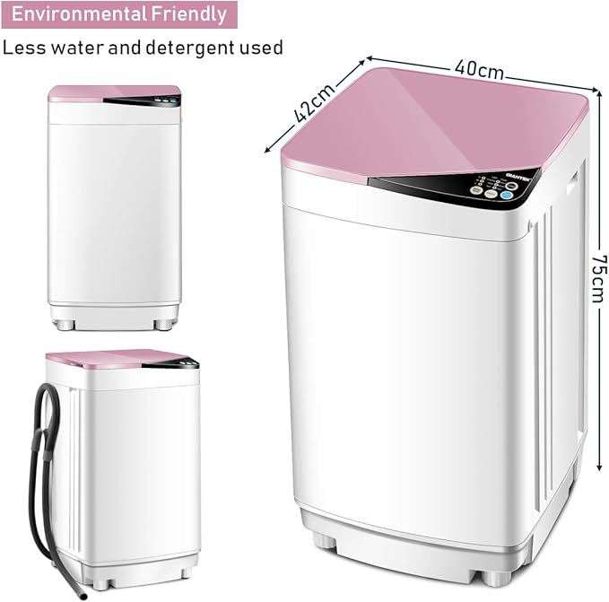 Waterjoy Portable Washing Machines, 7.7 lbs Load Capacity Portable Washer and Dryer Combo with Built-in Barrel Light & LED Display for Household and Apartment （Pink）