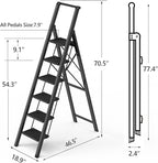 GameGem 6 Step Ladder for 12 Feet High Ceiling, Lightweight Aluminum Folding Step Stool with Convenient Handgrip, Stepladders with Anti-Slip and Wide Pedal for Home Use Space Saving - Black